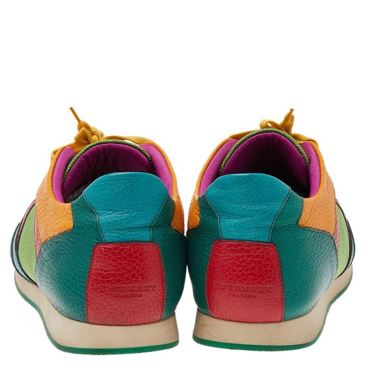 Pre Owned  Burberry Multicolor Leather And Mesh Lace Up Sneakers Size 44