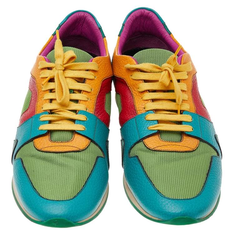 Pre Owned  Burberry Multicolor Leather And Mesh Lace Up Sneakers Size 44