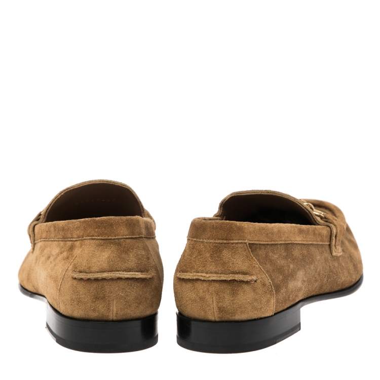 مملوكة مسبقًا Burberry Brown Suede Solway Chain Detail Slip On Loafers Size 44
