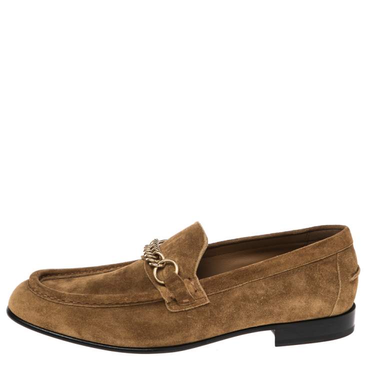 مملوكة مسبقًا Burberry Brown Suede Solway Chain Detail Slip On Loafers Size 44