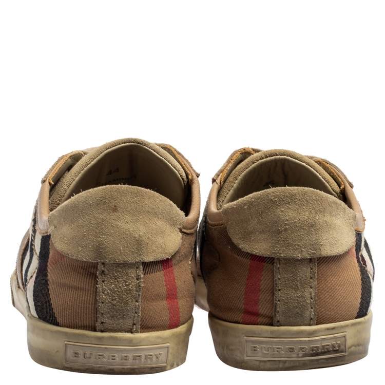 Pre Owned Burberry Beige Nova Check Canvas and Suede Low Top Sneakers Size 44