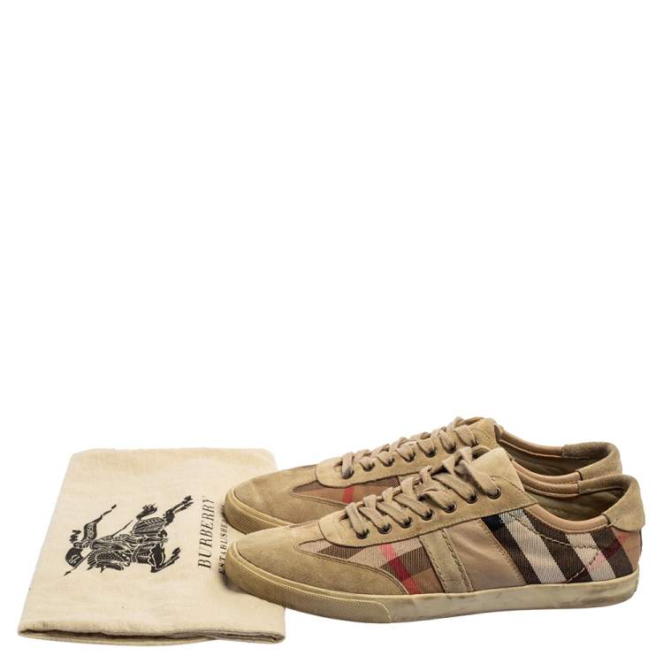 Pre Owned Burberry Beige Nova Check Canvas and Suede Low Top Sneakers Size 44