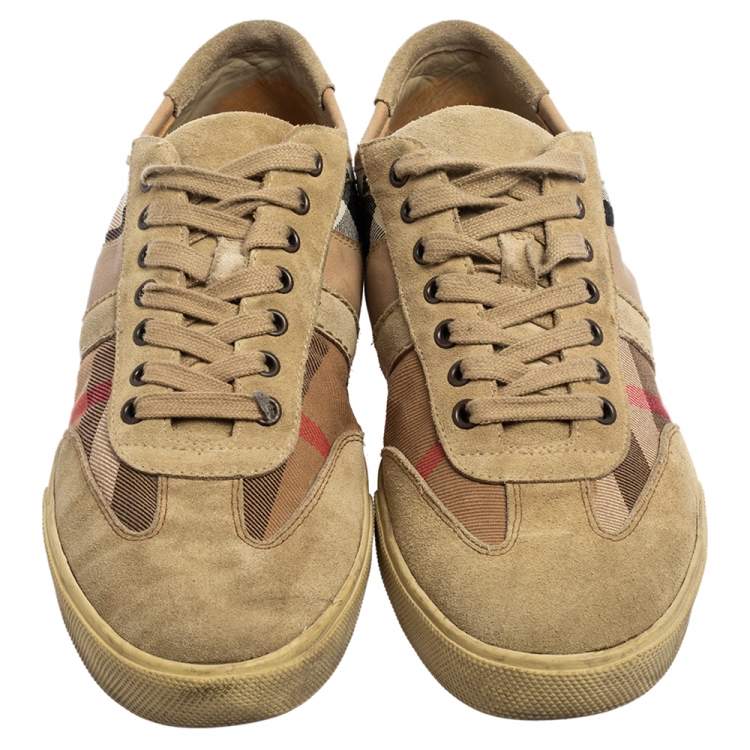Pre Owned Burberry Beige Nova Check Canvas and Suede Low Top Sneakers Size 44