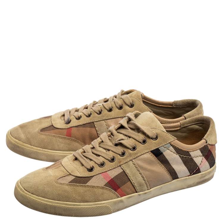 Pre Owned Burberry Beige Nova Check Canvas and Suede Low Top Sneakers Size 44