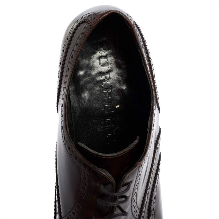 Pre Owned Burberry Dark Brown Brogue Patent Leather Oxfords Size 44.5