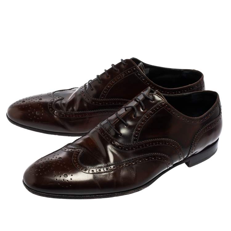 Pre Owned Burberry Dark Brown Brogue Patent Leather Oxfords Size 44.5