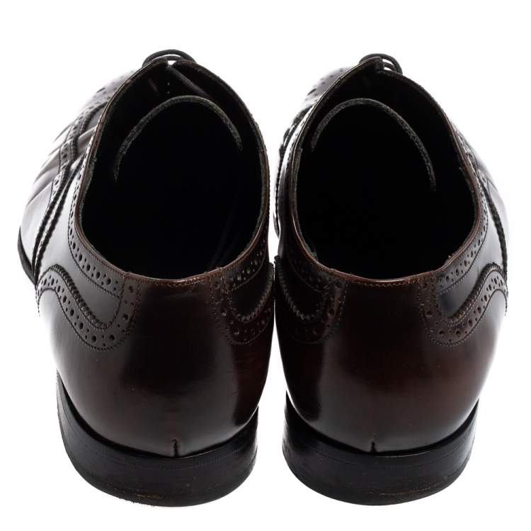 Pre Owned Burberry Dark Brown Brogue Patent Leather Oxfords Size 44.5