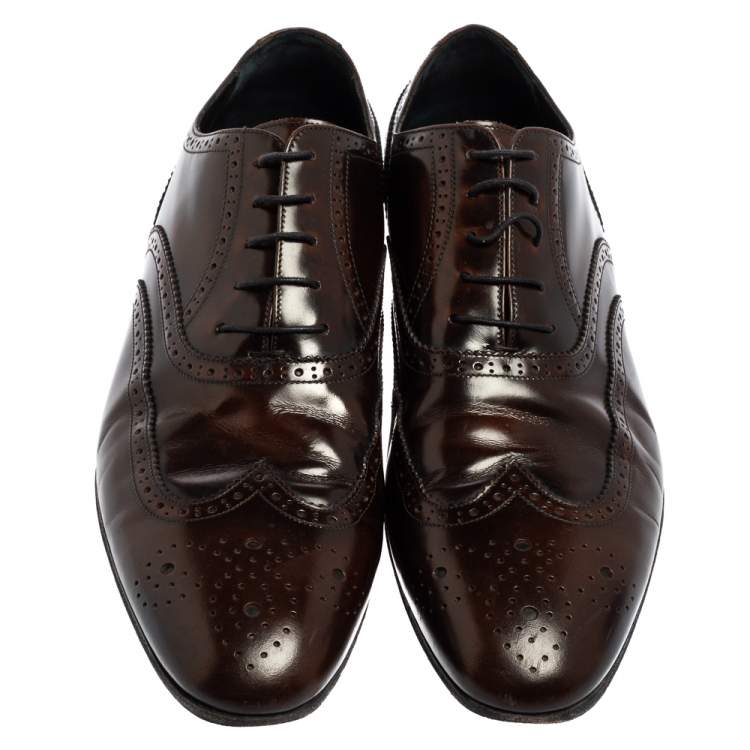 Pre Owned Burberry Dark Brown Brogue Patent Leather Oxfords Size 44.5