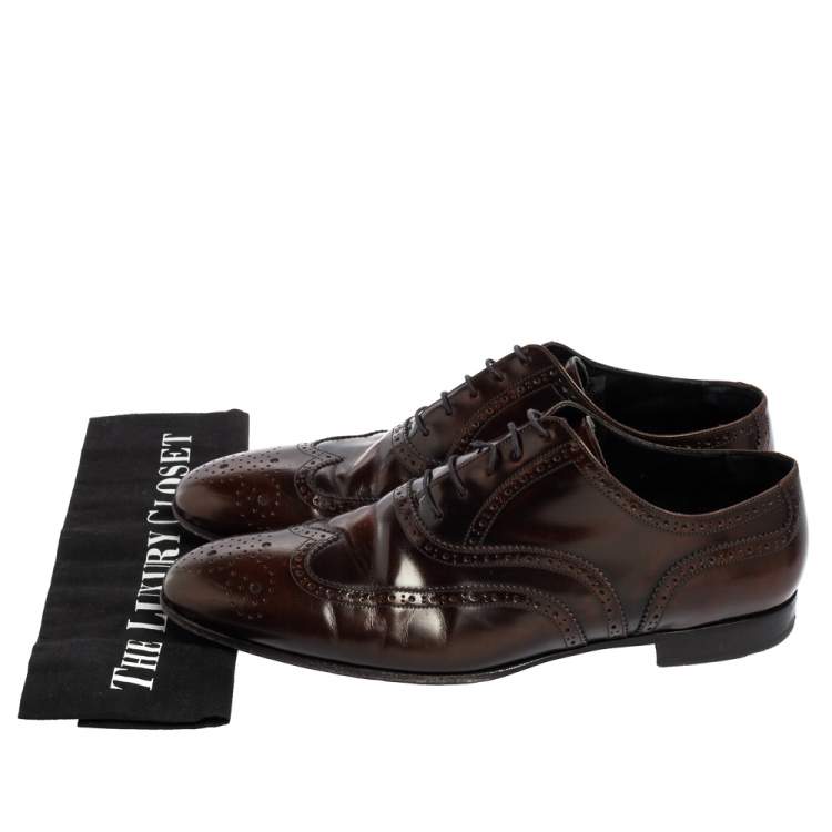 Pre Owned Burberry Dark Brown Brogue Patent Leather Oxfords Size 44.5