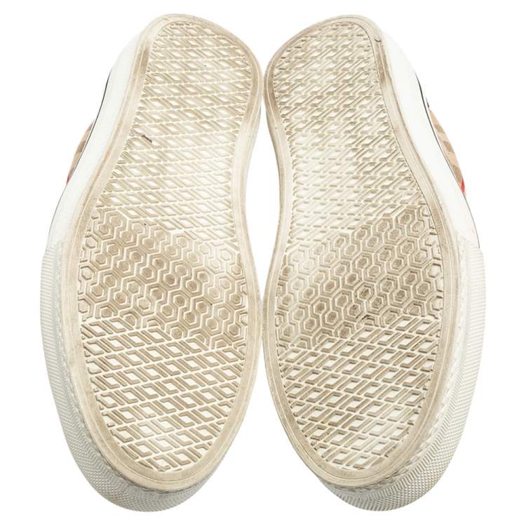 Pre Owned Burberry Beige/Black House Check Fabric and Suede Low-Top Sneakers Size 40