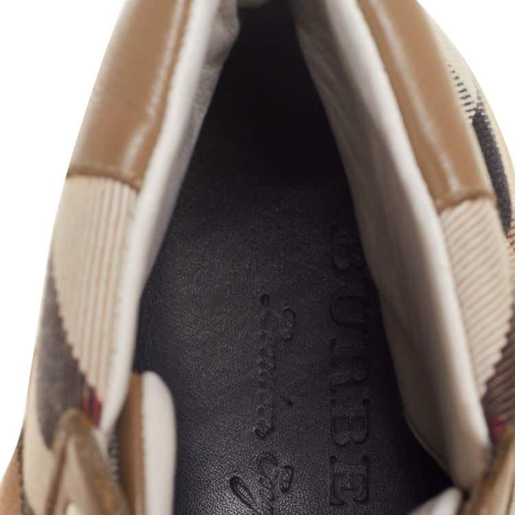 Pre Owned Burberry Brown Leather And Check Canvas High Top Sneakers Size 43
