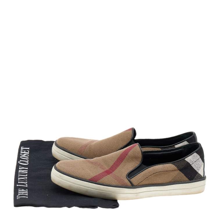 Pre Owned Burberry Brown/Black Canvas Gauden Slip on Sneakers Size 39