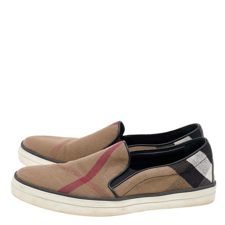 Pre Owned Burberry Brown/Black Canvas Gauden Slip on Sneakers Size 39