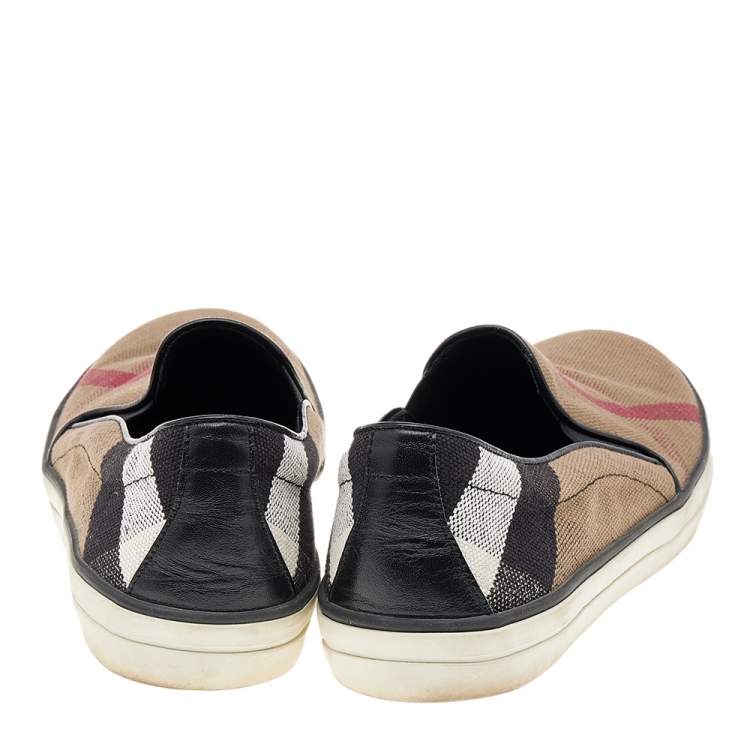 Pre Owned Burberry Brown/Black Canvas Gauden Slip on Sneakers Size 39