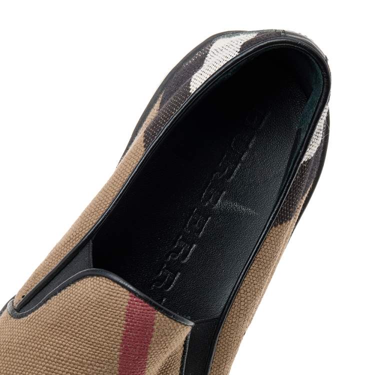 Pre Owned Burberry Brown/Black Canvas Gauden Slip on Sneakers Size 39