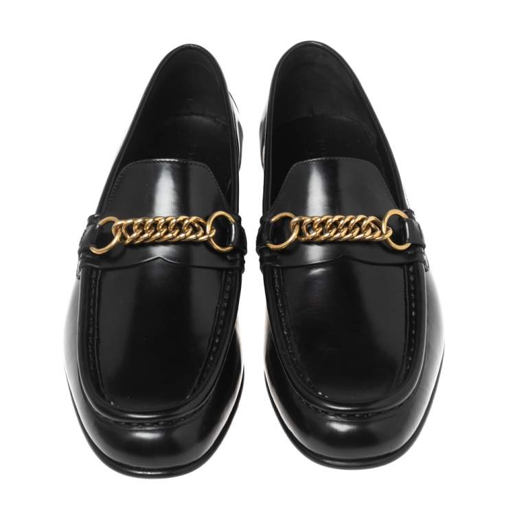 Pre Owned Burberry Black Leather Chain Slip On Loafer Size 44