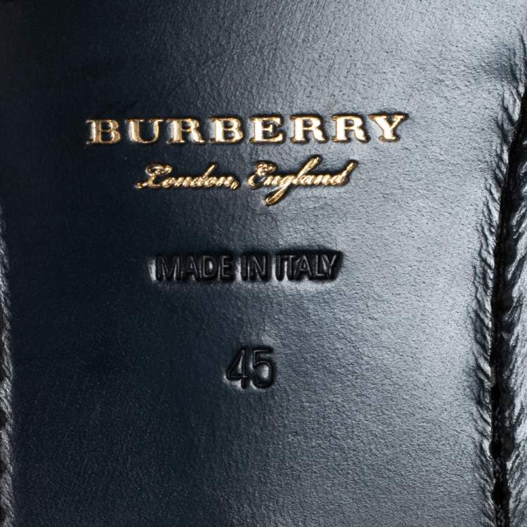 Pre Owned Burberry Dark Blue Leather Bedmoore Fringe Detail Penny Loafers Size 45