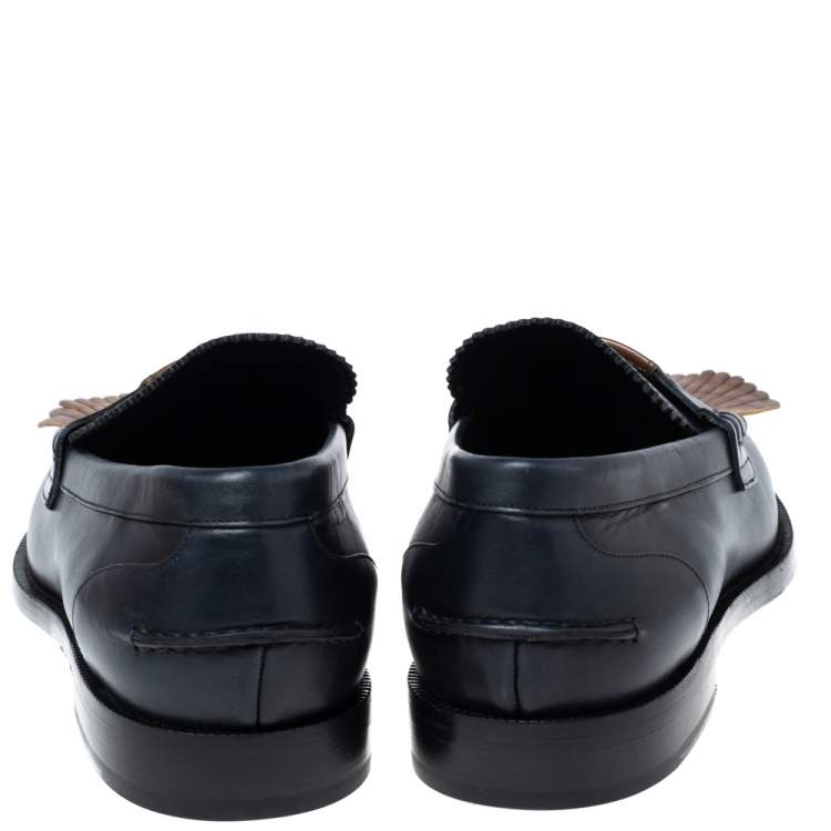 Pre Owned Burberry Dark Blue Leather Bedmoore Fringe Detail Penny Loafers Size 45