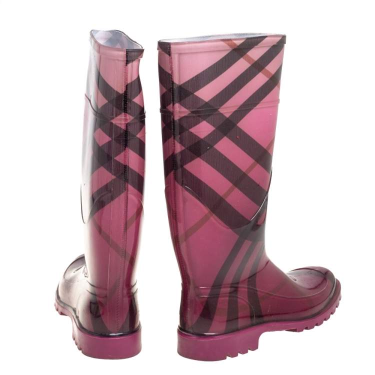 Pre Owned Burberry Purple Novacheck Rubber  Rain  Boots Size 40