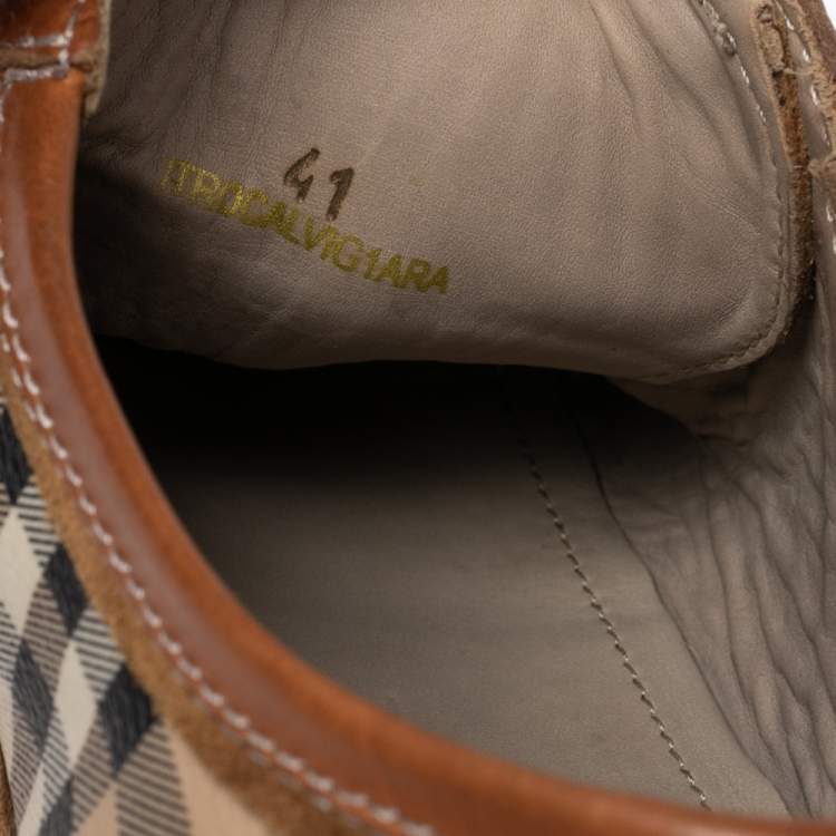 Pre Owned Burberry Beige Suede And Canvas Low Top Sneakers Size 41
