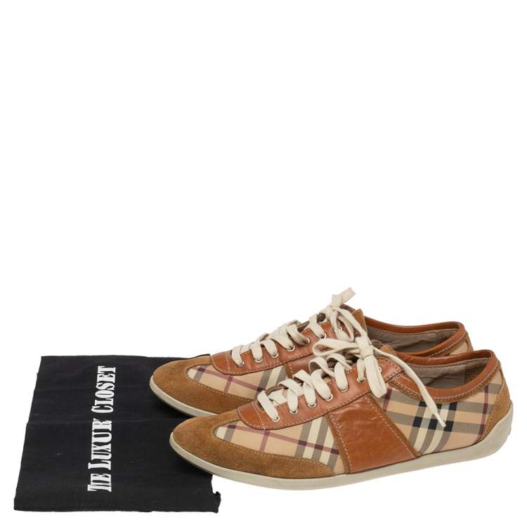 Pre Owned Burberry Beige Suede And Canvas Low Top Sneakers Size 41