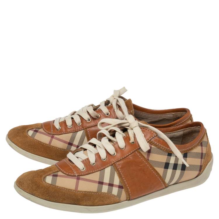 Pre Owned Burberry Beige Suede And Canvas Low Top Sneakers Size 41