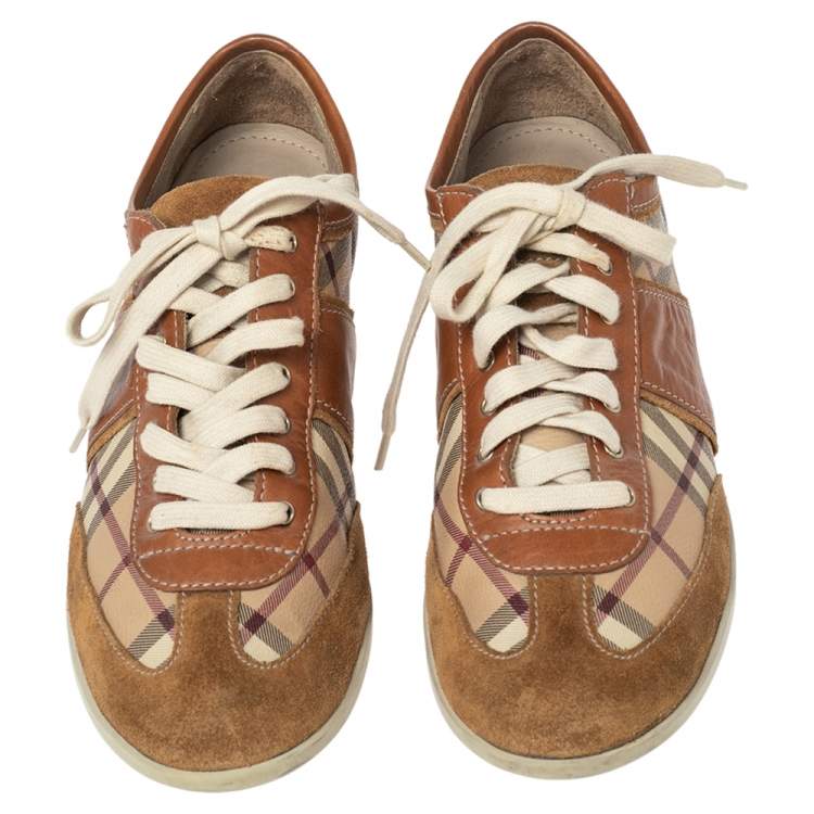 Pre Owned Burberry Beige Suede And Canvas Low Top Sneakers Size 41