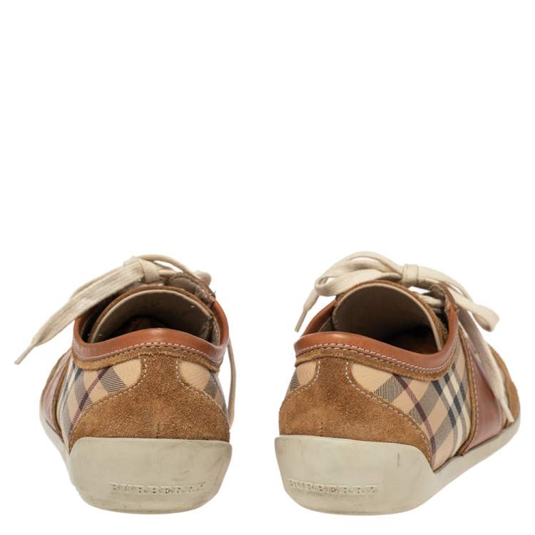 Pre Owned Burberry Beige Suede And Canvas Low Top Sneakers Size 41
