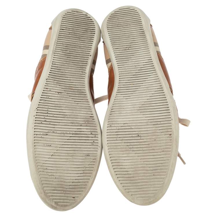 Pre Owned Burberry Beige Suede And Canvas Low Top Sneakers Size 41