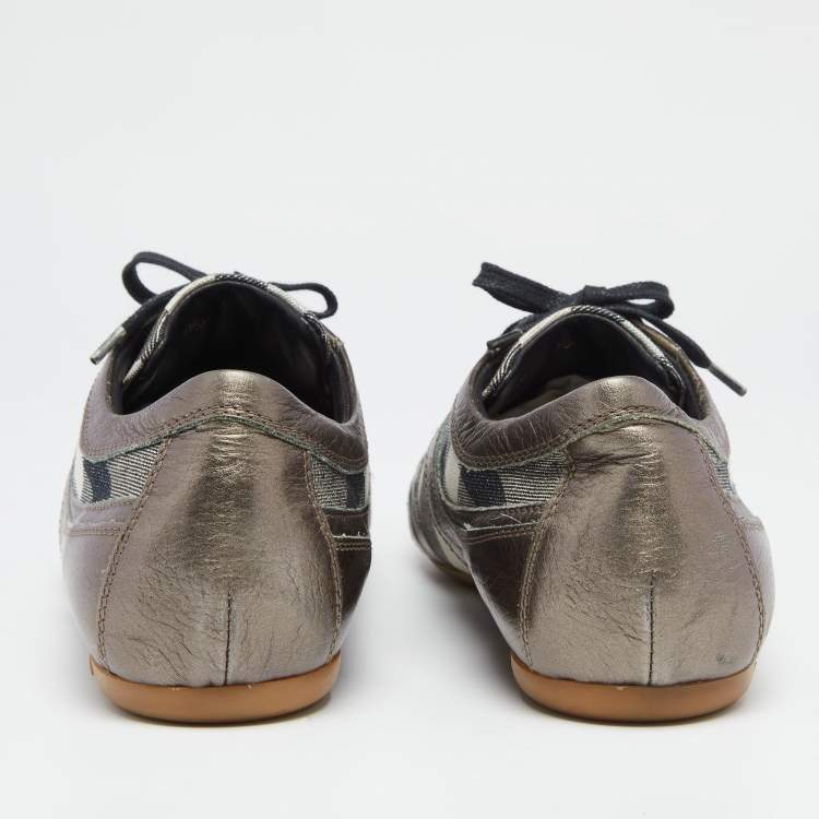Pre Owned Burberry Metallic Bronze Canvas And  Leather Lace Up  Sneakers Size 41