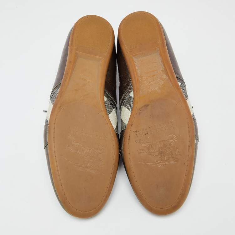 Pre Owned Burberry Metallic Bronze Canvas And  Leather Lace Up  Sneakers Size 41