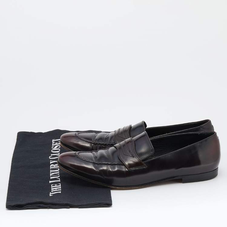 Pre Owned Burberry Dark Brown Leather Bedmont Slip On Loafer Size 39.5