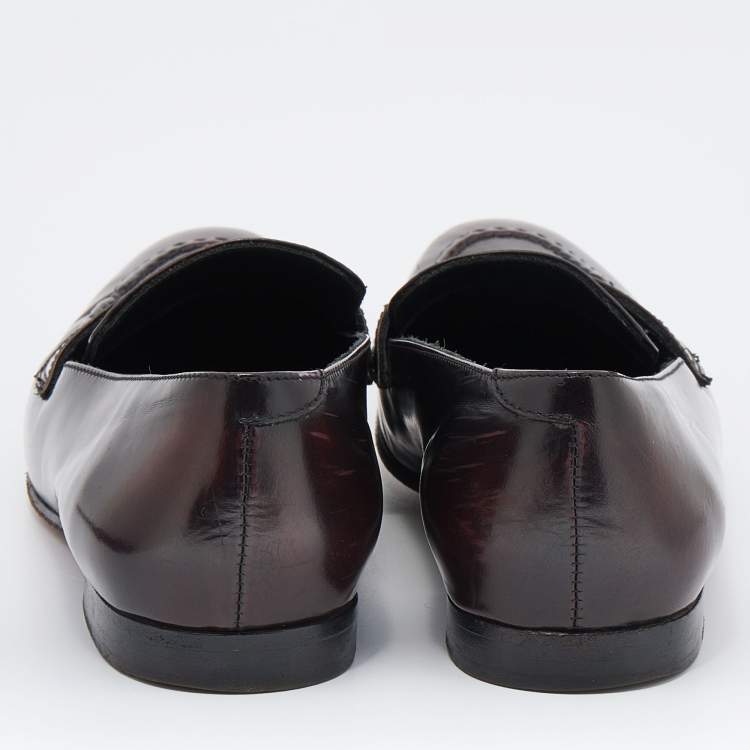 Pre Owned Burberry Dark Brown Leather Bedmont Slip On Loafer Size 39.5