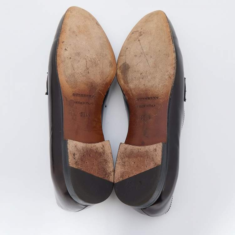 Pre Owned Burberry Dark Brown Leather Bedmont Slip On Loafer Size 39.5
