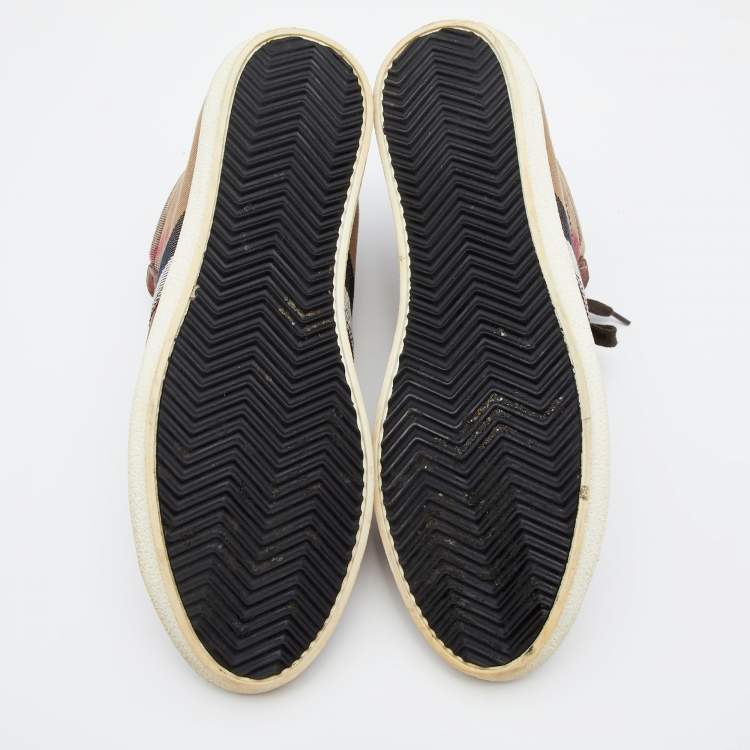Pre Owned Burberry Brown/Beige House Check Canvas and Leather Sneakers Size 41