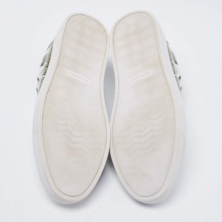 Pre Owned Burberry White Printed Leather Low-Top Sneakers Size 44