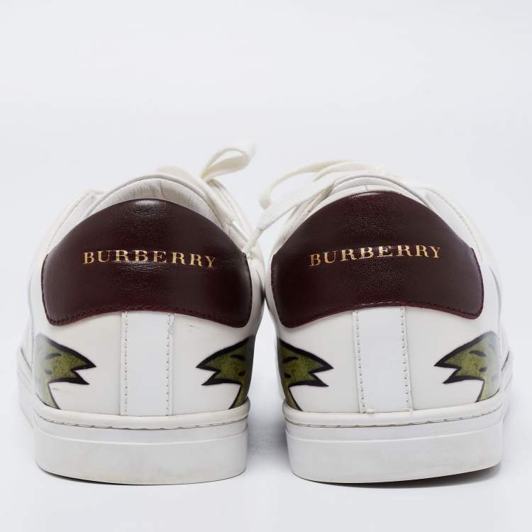 Pre Owned Burberry White Printed Leather Low-Top Sneakers Size 44