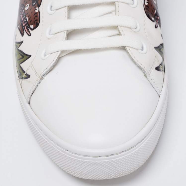 Pre Owned Burberry White Printed Leather Low-Top Sneakers Size 44