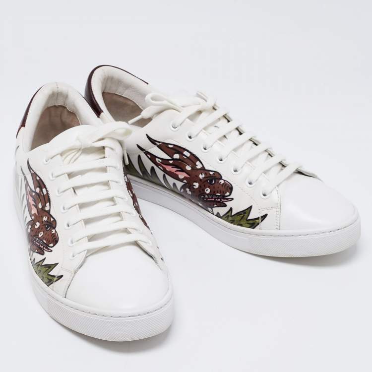 Pre Owned Burberry White Printed Leather Low-Top Sneakers Size 44