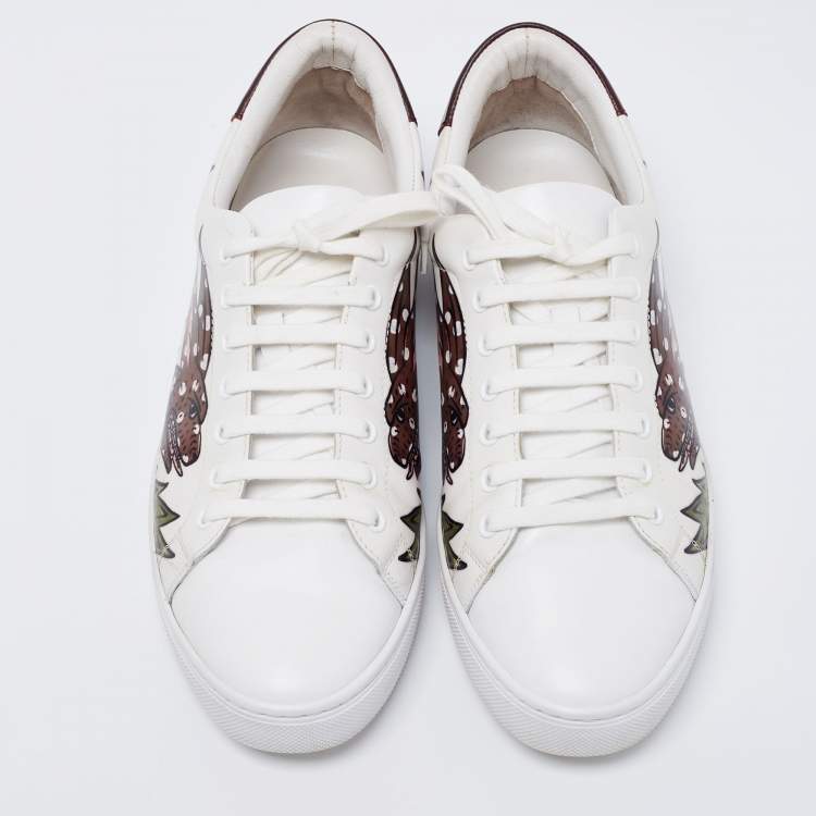 Pre Owned Burberry White Printed Leather Low-Top Sneakers Size 44