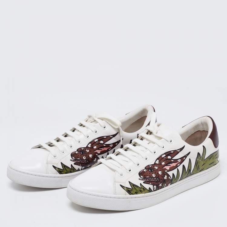 Pre Owned Burberry White Printed Leather Low-Top Sneakers Size 44