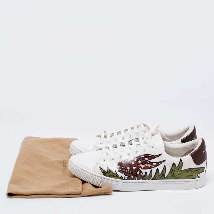 Pre Owned Burberry White Printed Leather Low-Top Sneakers Size 44