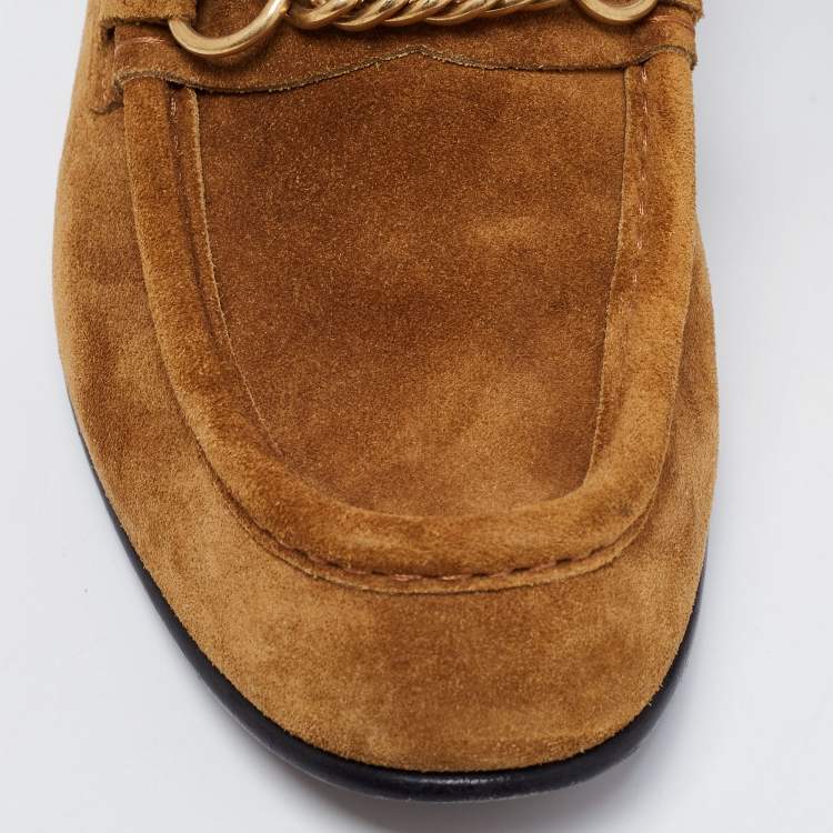 مملوكة مسبقًا Burberry Brown Suede Solway Chain Detail Slip On Loafers Size 42