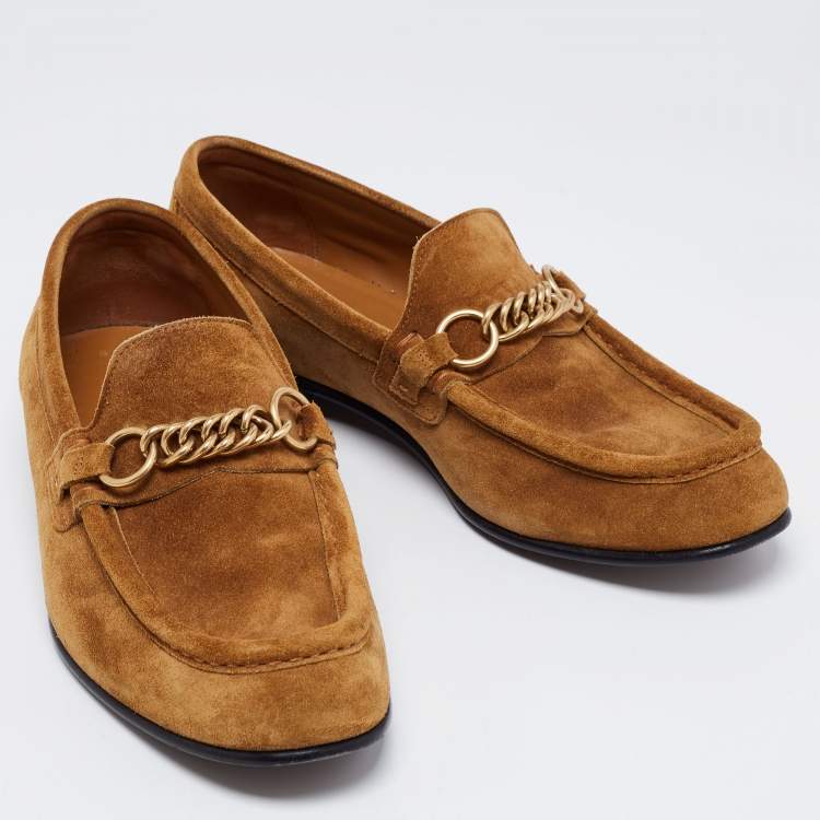 مملوكة مسبقًا Burberry Brown Suede Solway Chain Detail Slip On Loafers Size 42