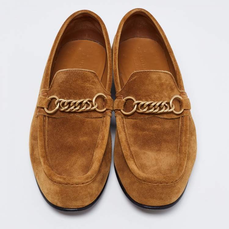 مملوكة مسبقًا Burberry Brown Suede Solway Chain Detail Slip On Loafers Size 42