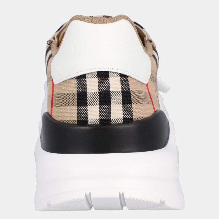 Pre Owned Burberry Beige/White Vintage Check Cotton Sneakers EU 46