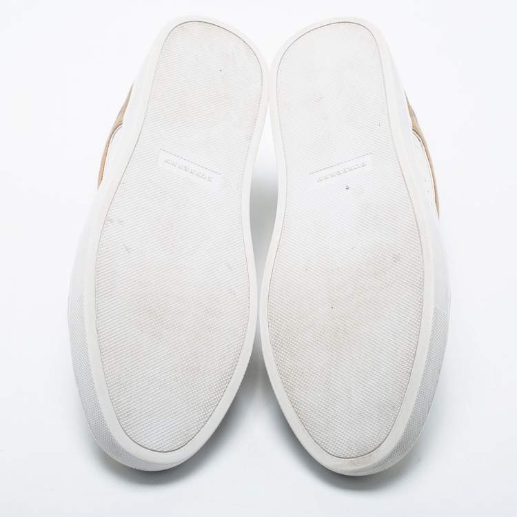 Pre Owned Burberry White/Beige Leather and Canvas Reeth Low Top Sneakers Size 41