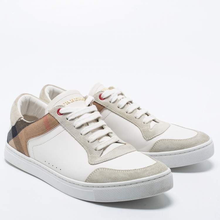 Pre Owned Burberry White/Beige Leather and Canvas Reeth Low Top Sneakers Size 41