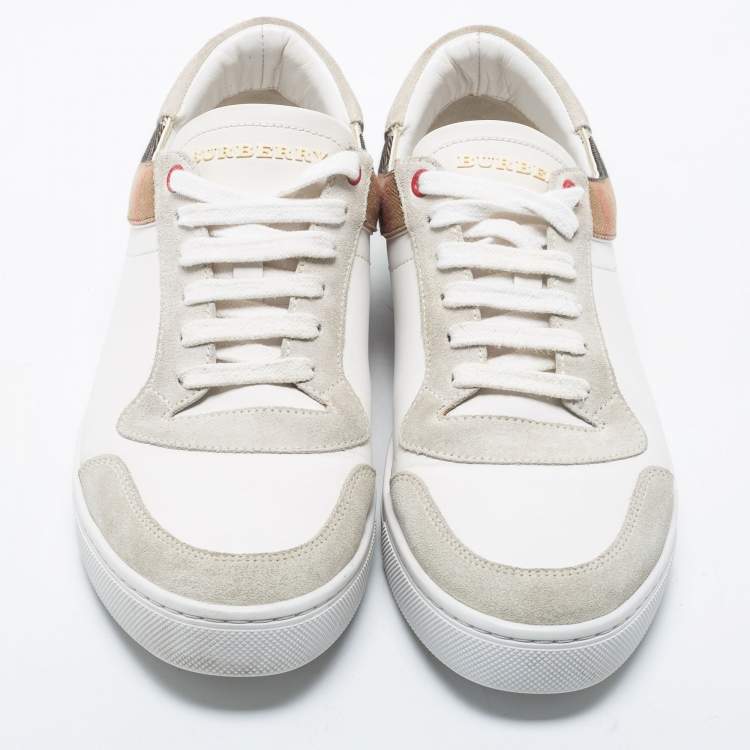 Pre Owned Burberry White/Beige Leather and Canvas Reeth Low Top Sneakers Size 41