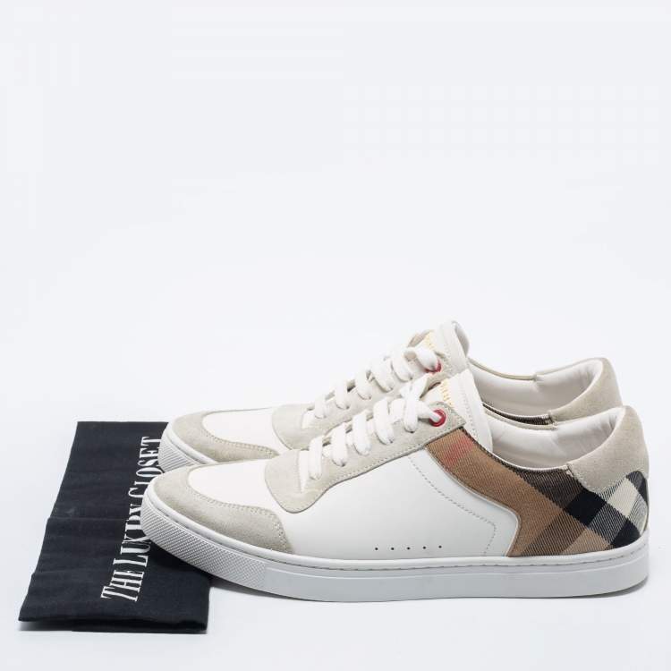 Pre Owned Burberry White/Beige Leather and Canvas Reeth Low Top Sneakers Size 41